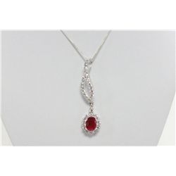 Sterling Silver Necklace/Pendant With Genuine  Ruby and C.Z.