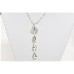 Michelle Merizzi Designer White Gold and  Rhodium Plated Necklace and Drop Style  Pendant With Clear