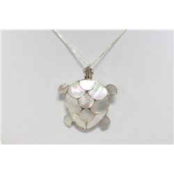 Sterling Silver and Genuine Mother of Pearl  Turtle Necklace Brooch/Pendant