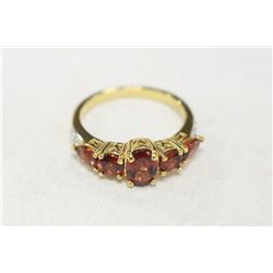 Gold Plated Sterling Silver Ring With Genuine  Garnet and Diamond Size 6