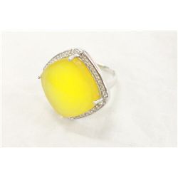 Sterling Silver Ring With Genuine Yellow  Agate and C.Z. Size 7