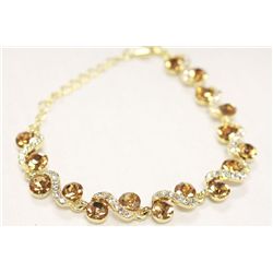 Joshua Lieff Designer Gold Plated Bracelet  With Amber and Clear Swarovski Crystals