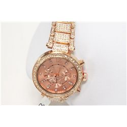 Montres Carlo Gents Rose Color Gents Watch  With Metal Strap and Clear Crystals