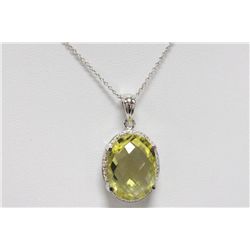 Sterling Silver and Genuine Lemon Quartz  Necklace and Pendant