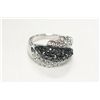 Image 1 : Joshua Lieff Designer Rhodium Plated Ring  With Black and Clear Swarovski Crystals