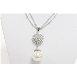 Joshua Lieff Designer Double Strand Rhodium  Plated Necklace/Pendant With Clear Swarovski  Crystals