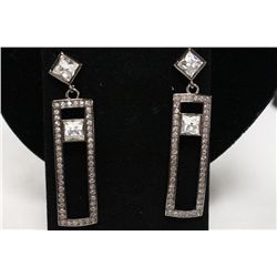 Michelle Merizzi Designer Sterling Silver  Plated Panel Style Earrings With Clear  Swarovski Crystal