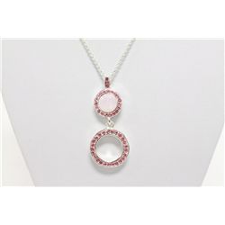 Michelle Merizzi Designer Sterling Silver  Plated Necklace and Drop Style Pendant With  Rose Colered