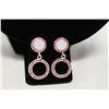 Image 1 : Michelle Merizzi Designer Sterling Silver  Plated Drop Style Earrings With Rose Colored  and Bead Sw