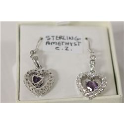 Sterling Silver Earrings With Genuine  Amethyst and C.Z.