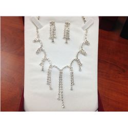 Joshua Lieff Designer Rhodium Plated Necklace  and Earrings With Clear Swarovski Crystals