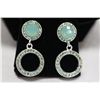 Image 1 : Michelle Merizzi Designer Rhodium Plated Drop  Style Earrings With Green Swarovski Crystals