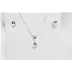 Sterling Silver and Genuine Amethyst  Necklace/Pendant and Earrings