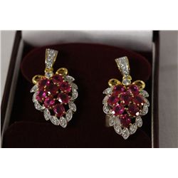 Gold Plated Sterling Silver Earrings With  Synthetic Rubies and C.Z.