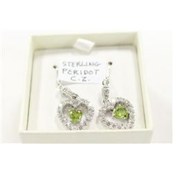 Sterling Silver Earrings With Genuine Peridot  and C.Z.