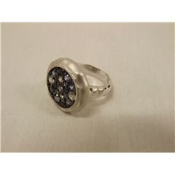 Joshua Lieff Designer Rhodium Plated Ring  with Multi Colored Swarovski Crystals Size  7.75