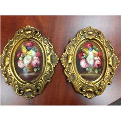 Pair of Oval Framed Hand Painted Floral  Artworks