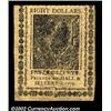 Image 2 : Continental Currency May 9, 1776 $8 About New. A beautiful note, with unusually large margins, good.