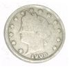 Image 1 : 1908 *KEY DATE* LIBERTY "V" NICKEL RED BOOK VALUE IS $4.00+ *NICE EARLY VERY GOOD GRADE*!!