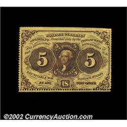 Fr. 1228 5c First Issue New. Perforated on three sides, with a few shallow perfs at the broadly marg