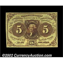 Fr. 1231 5c First Issue Gem New. An evenly margined, beautiful example of this scarce, straight-edge