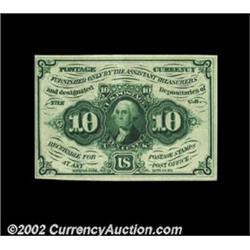 Fr. 1243 10c First Issue Choice About New. This scarce, Straight Edge no-monogram variety is very we