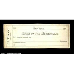 New York, NY - C.J. Tiffany Proof Specimen CheckUncirculated, a proof on cardboard of this 1870's me