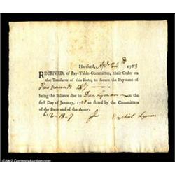 A Pair of Daniel Lyman Financial Documents. Lyman was an Aide-de-Campe to General Heath, and served.