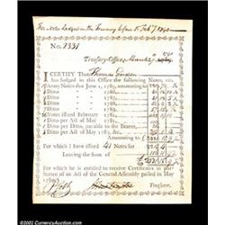 Connecticut Treasury Office Transfer Certificate Mar. 27, 1790 Anderson CT-27A certificate that deta