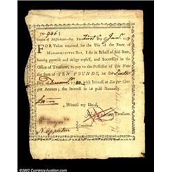 State of Massachusetts Bay $10 6% Jan. 1, 1777 Anderson MA-5A rare issue listed by Anderson as R.6,.