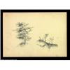 Image 1 : Two Trees by Tom Morris. A carbon-based material sketch of two trees, on a piece of thick paper (sim