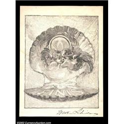 Walter Shirlaw Print. A signed print on cardstock, measuring 6 1/8" by 8", of a vignette that shows.