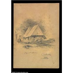Thomas F. Morris Original Artwork. A pencil drawing of a house, drawn by Morris, who was the Chief E