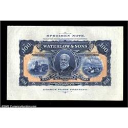 Waterlow & Sons, Ltd. Specimen Note. A nice specimen with extra broad margins and a blue and orange.