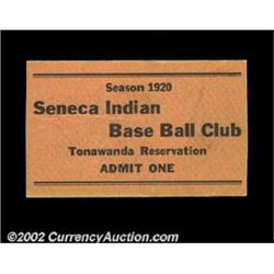 Seneca Indian Base Ball Club. Admittance ticket for the Seneca Indian Baseball Club from the 1920 se