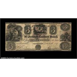 Centerville, MI- The St. Joseph County Bank $3 Dec. 26, 1837 G6 Bowen 3A very rare note from the Vla