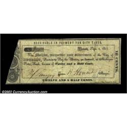 Detroit, MI- City of Detroit 12 1/2ó Sept. 1, 1837 Bowen UNLAn extremely rare note which is unlisted