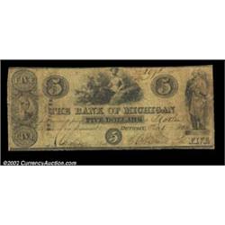 Detroit, MI- The Bank of Michigan $5 Oct. 1, 1832 G22 Bowen 17Very Good-Fine, stamped "Reissued." Im