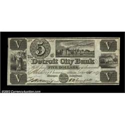 Detroit, MI- The Detroit City Bank $5 June 20, 1837 G8 Bowen 20A high grade example with an expanded