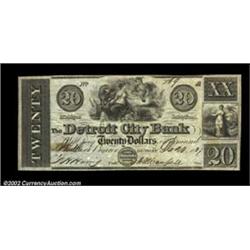 Detroit, MI- The Detroit City Bank $20 Dec. 20, 1837 G12 Bowen 8A very scarce denomination from this