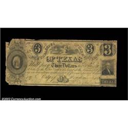 Houston, TX - Treasurer of the Republic of Texas $3 Sept. 1, 1838 Cr. H27 Medlar 53A third example f