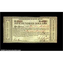Houston, TX - Consolidated Fund of Texas $500 Sept. 1, 1837 Cr. CF5 Medlar 73A rare high denominatio