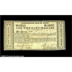 Houston, TX - Consolidated Fund of Texas $1,000 Sept. 1, 1837 Cr. CF6 Medlar 75A lovely example of t