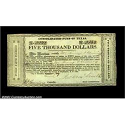 Houston, TX - Consolidated Fund of Texas $5,000 Mar. 1, 1839 Cr. CF6a Medlar 76Listed as R.7, this $