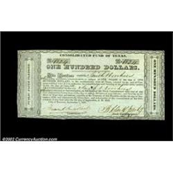 Houston, TX - Consolidated Fund of Texas $100 Sept. 1, 1837 Cr. CF7 Medlar 79A lovely Crisp Uncircul