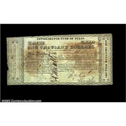 Houston, TX - Consolidated Fund of Texas $1,000 Sept. 1, 1837 Cr. CF9 Medlar 81A rare $1,000 example