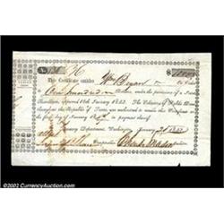 Washington, TX - Republic of Texas Treasury Warrant $100.00 Jan. 20, 1843 Cr. W1 Medlar 4A nice exam