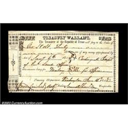 Washington, TX - Republic of Texas Treasury Warrant $30.00 June 15, 1843 Medlar 7Bright and crisp, E