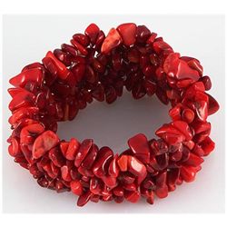 298.36ctw Red Coral Sea Elastic Cord Bracelet