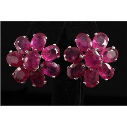 Cute Flower 4.95g Sterling Silver Ruby Earring 24.00ctw